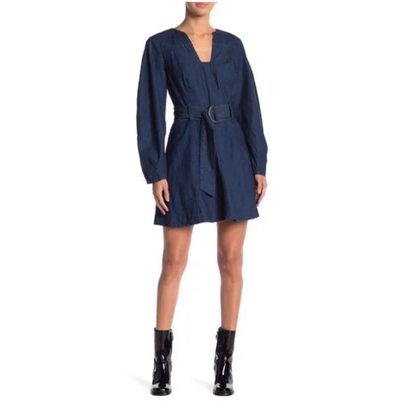 Free People Womens Karmen Cotton Denim Dress Deep Sea Wash Size Small S - Picture 1 of 9